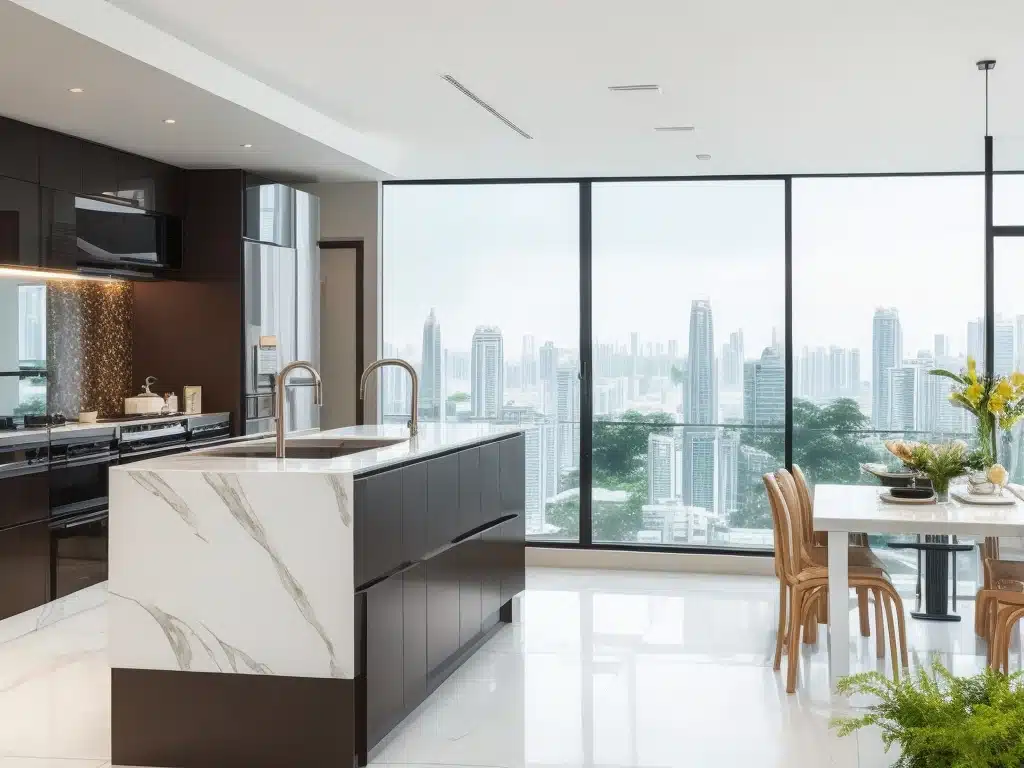 DreamShaper_v7_luxury_kitchen_with_high_ceiling_and_garden_vie_2
